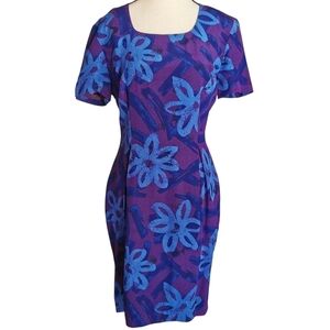 Maggy London 100% Silk Short Sleeve Square Neck Floral Midi Dress - Sz 4